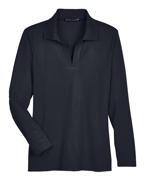 Devon & Jones DG20LW Women's CrownLux Performance® Plaited Long Sleeve Polo for custom printing in Montreal