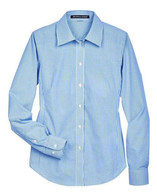 Devon & Jones D645W Women's Crown Collection® Banker Stripe Woven Dress Shirt for custom printing in Montreal