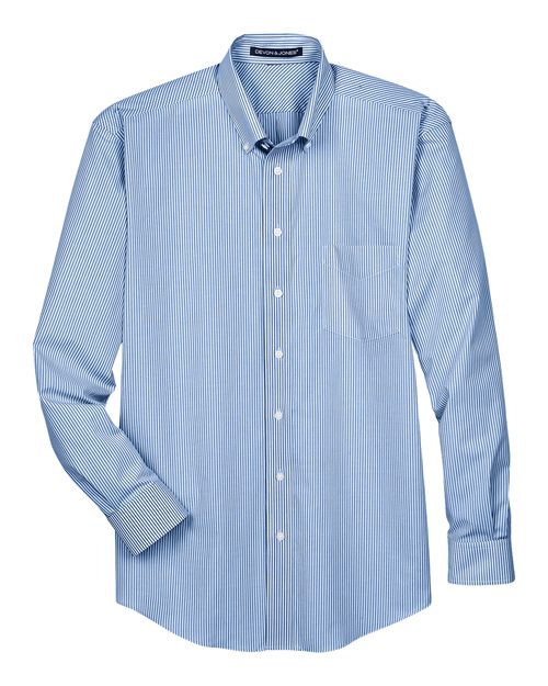 Devon & Jones D645 Men's Crown Collection® Banker Stripe Woven Dress Shirt for custom printing in Montreal