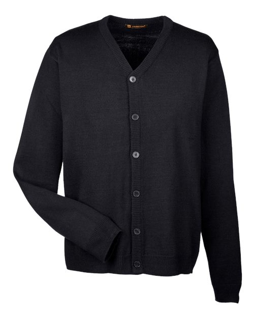 Harriton M425 Men's Pilbloc™ V-Neck Button Cardigan Sweater for custom printing in Montreal