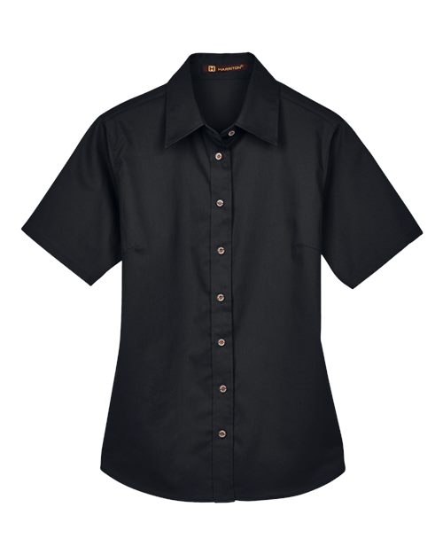 Harriton M500SW Women's Easy Blend™ Short Sleeve Twill Dress Shirt with Stain-Release for custom printing in Montreal