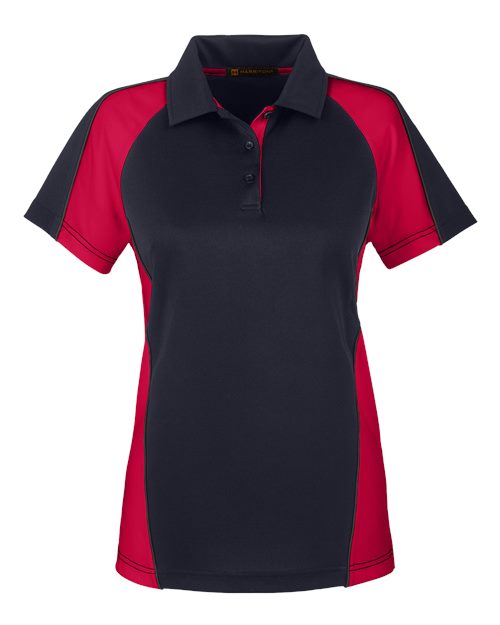 Harriton M385W Women's Advantage Snag Protection Plus IL Colorblock Polo for custom printing in Montreal