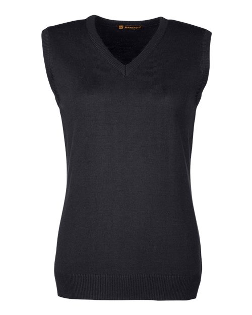 Harriton M415W Women's Pilbloc™ V-Neck Sweater Vest for custom printing in Montreal