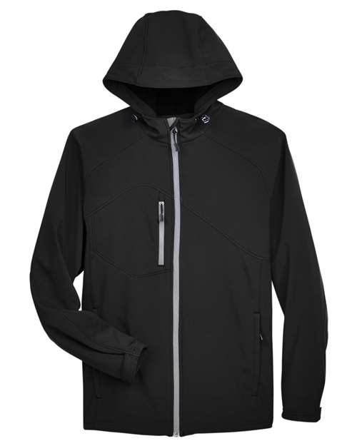 North End 88166 Men's Prospect Two-Layer Fleece Bonded Soft Shell Hooded Jacket for custom printing in Montreal