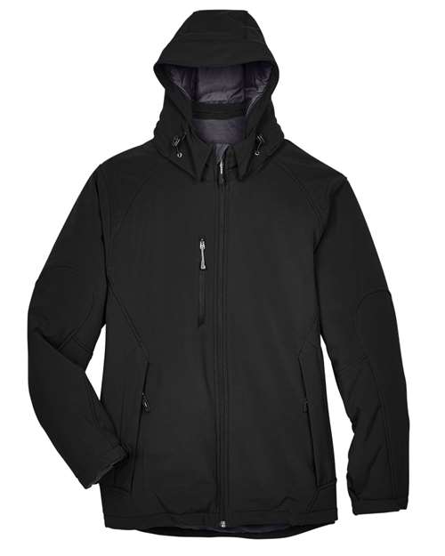 North End 88159 Men's Glacier Insulated Three-Layer Fleece Soft Shell Hood Jacket with Detachable Hood for custom printing in Montreal