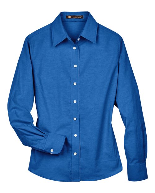 Harriton M600W Women's Long Sleeve Oxford Dress Shirt for custom printing in Montreal